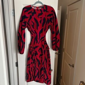 Nasty Gal Red and Navy Blue Long Sleeve Dress